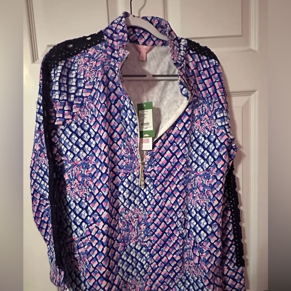 Lilly Pulitzer Blue & Pink Printed Half-Zip Sweatshirt